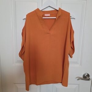 Orange V-Neck Cold Shoulder Women's Top